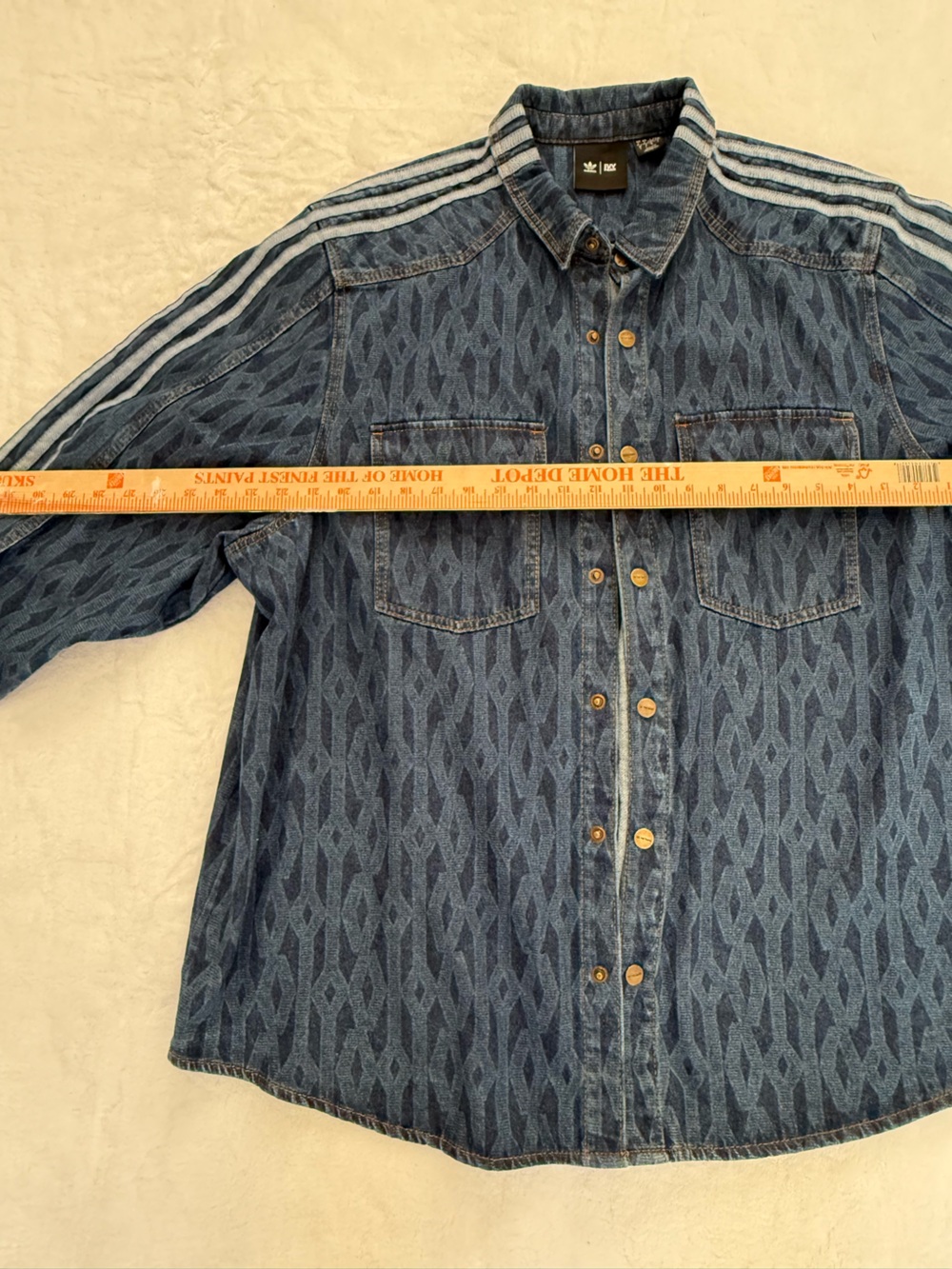 Adidas x Ivy Park Monogram L Denim Shirt Shacket Oversize Unisex Beyonce Stripes - Picture 7 of 12